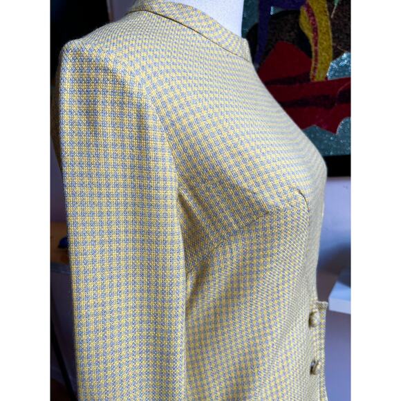 Vintage 60s Yellow Micro Plaid Dress | Mad Men Sheath Tweed Knit | Size S/M - Picture 3 of 10